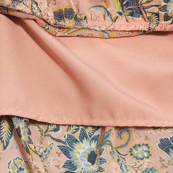 Patrons of Peace OTS Fresco Dress Sz Large Peach Floral Tiered Skirt - Picture 8 of 12